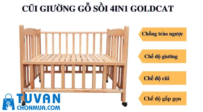 Giường cũi cho bé gỗ sồi 4IN1 Goldcat